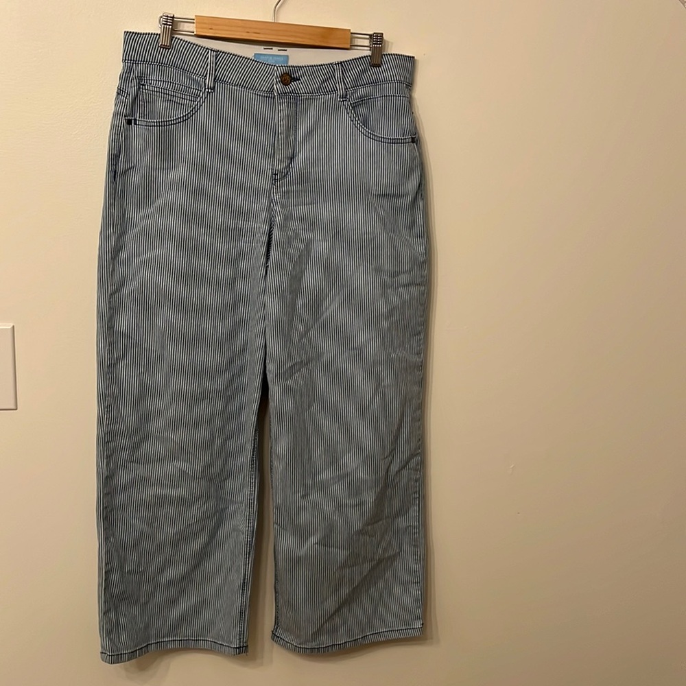 Blue & white striped ankle pants | 14